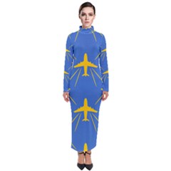 Aircraft Texture Blue Yellow Turtleneck Maxi Dress by Pakrebo