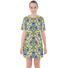 Pattern Thistle Structure Texture Sixties Short Sleeve Mini Dress by Pakrebo