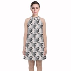 Seamless Tessellation Background Velvet Halter Neckline Dress 