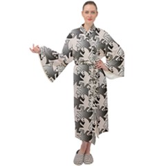 Seamless Tessellation Background Maxi Tie Front Velour Kimono