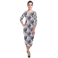 Seamless Tessellation Background Quarter Sleeve Midi Velour Bodycon Dress