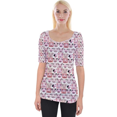 Graphic Seamless Pattern Pig Wide Neckline Tee by Pakrebo