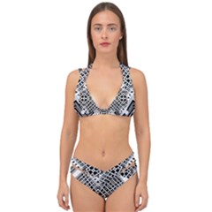 Pattern Tile Repeating Geometric Double Strap Halter Bikini Set by Pakrebo