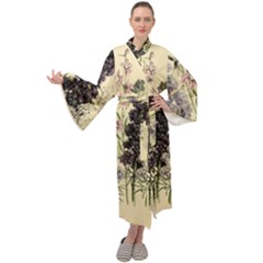 Botanical Print Antique Floral Maxi Tie Front Velour Kimono by Pakrebo
