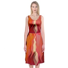 Fire Abstract Cartoon Red Hot Midi Sleeveless Dress by Pakrebo