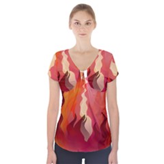 Fire Abstract Cartoon Red Hot Short Sleeve Front Detail Top