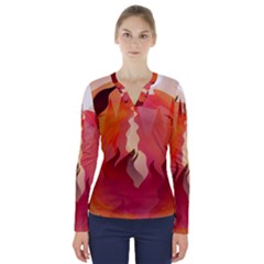 Fire Abstract Cartoon Red Hot V-neck Long Sleeve Top