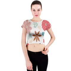 Nature Shape Leaves Flowers Art Crew Neck Crop Top by Pakrebo