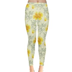 Floral Background Scrapbooking Yellow Inside Out Leggings