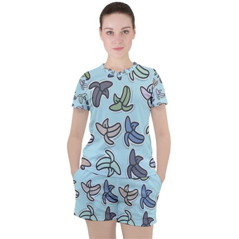 Bananas Repetition Repeat Pattern Women s Tee And Shorts Set by Pakrebo