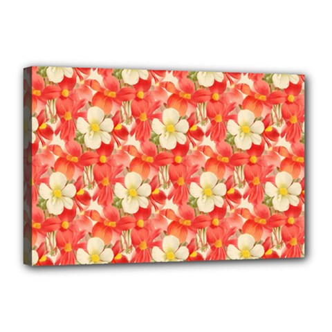 Background Images Floral Pattern Red White Canvas 18  X 12  (stretched) by Pakrebo