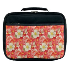 Background Images Floral Pattern Red White Lunch Bag