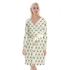 Floral Pattern Scrapbook Seamless Long Sleeve Velvet Front Wrap Dress by Pakrebo