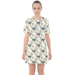 Floral Pattern Scrapbook Seamless Sixties Short Sleeve Mini Dress by Pakrebo