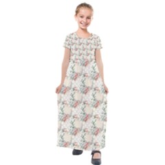 Floral Pattern Scrapbook Decorative Kids  Short Sleeve Maxi Dress by Pakrebo