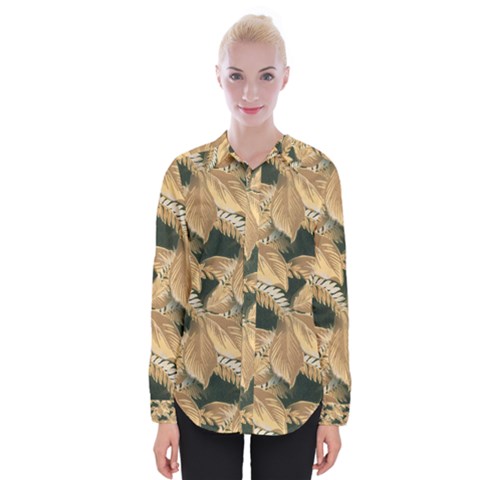 Scrapbook Leaves Decorative Womens Long Sleeve Shirt by Pakrebo