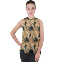 Scrapbook Leaves Decorative Mock Neck Chiffon Sleeveless Top by Pakrebo