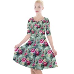 Floral Pattern Ornate Decorative Quarter Sleeve A-line Dress by Pakrebo