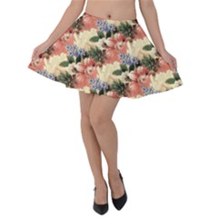 Flower Floral Decoration Pattern Velvet Skater Skirt