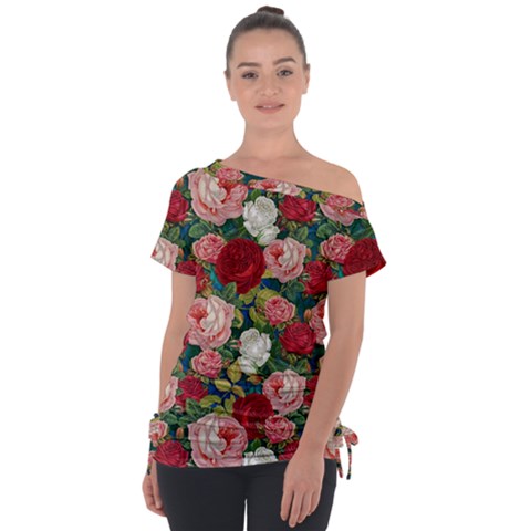 Roses Repeat Floral Bouquet Tie-up Tee by Pakrebo