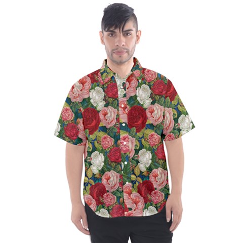 Roses Repeat Floral Bouquet Men s Short Sleeve Shirt by Pakrebo