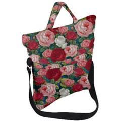 Roses Repeat Floral Bouquet Fold Over Handle Tote Bag by Pakrebo