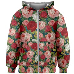 Roses Repeat Floral Bouquet Kids  Zipper Hoodie Without Drawstring by Pakrebo