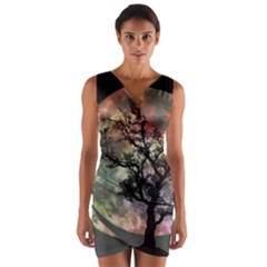 Full Moon Silhouette Tree Night Wrap Front Bodycon Dress by Pakrebo