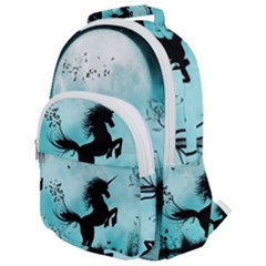 Wonderful Unicorn Silhouette In The Night Rounded Multi Pocket Backpack by FantasyWorld7