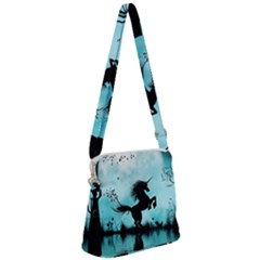 Wonderful Unicorn Silhouette In The Night Zipper Messenger Bag by FantasyWorld7