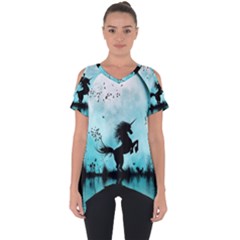 Wonderful Unicorn Silhouette In The Night Cut Out Side Drop Tee by FantasyWorld7
