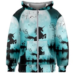 Wonderful Unicorn Silhouette In The Night Kids  Zipper Hoodie Without Drawstring by FantasyWorld7