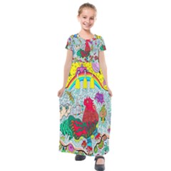 Supersonic Key West Gypsy Blast Kids  Short Sleeve Maxi Dress by chellerayartisans