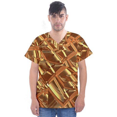 Gold Background Men s V-neck Scrub Top by Alisyart