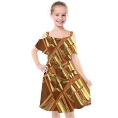 Gold Background Kids  Cut Out Shoulders Chiffon Dress