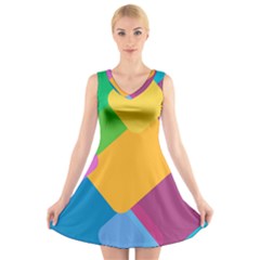 Geometry Nothing Color V-neck Sleeveless Dress