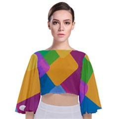 Geometry Nothing Color Tie Back Butterfly Sleeve Chiffon Top by Mariart