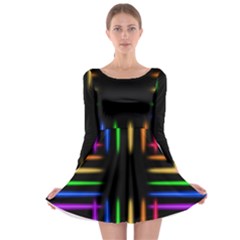 Neon Light Abstract Pattern Long Sleeve Skater Dress