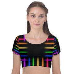 Neon Light Abstract Pattern Velvet Short Sleeve Crop Top 