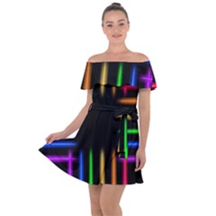 Neon Light Abstract Pattern Off Shoulder Velour Dress