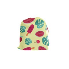 Watermelon Leaves Strawberry Drawstring Pouch (small)