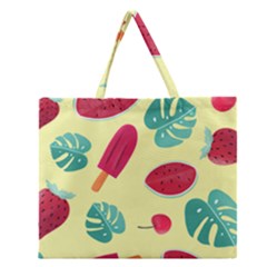 Watermelon Leaves Strawberry Zipper Large Tote Bag