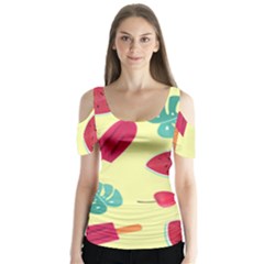 Watermelon Leaves Strawberry Butterfly Sleeve Cutout Tee 