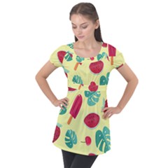 Watermelon Leaves Strawberry Puff Sleeve Tunic Top by HermanTelo