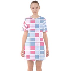 Fabric Textile Plaid Sixties Short Sleeve Mini Dress