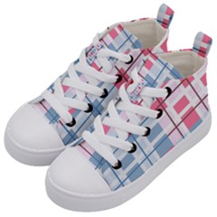 Fabric Textile Plaid Kids  Mid-top Canvas Sneakers by HermanTelo