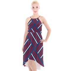 Geometric Background Stripes High-low Halter Chiffon Dress 