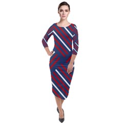 Geometric Background Stripes Quarter Sleeve Midi Velour Bodycon Dress