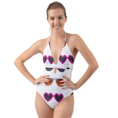 Eyeglasses Halter Cut-Out One Piece Swimsuit