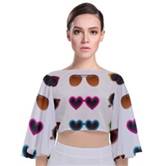 Eyeglasses Tie Back Butterfly Sleeve Chiffon Top